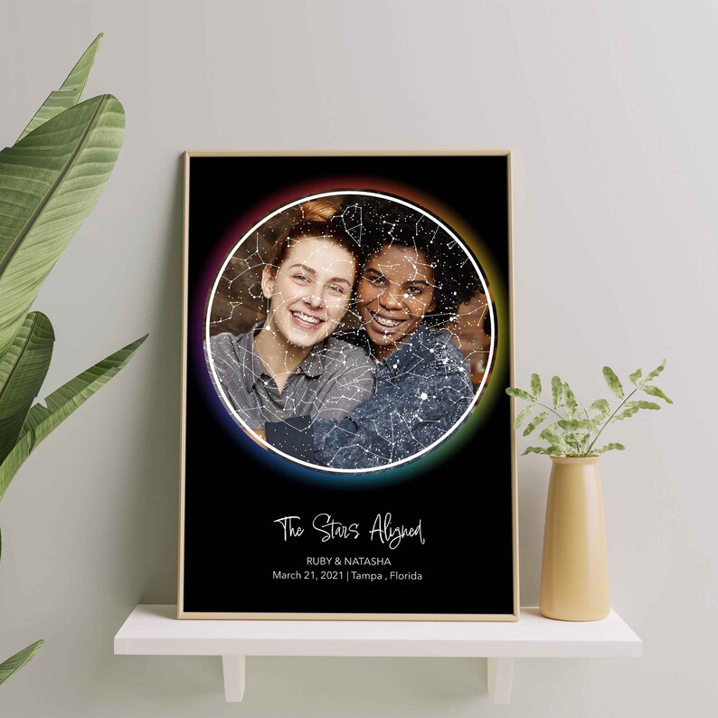 Custom Photo Star Map By Date LGBTQ Couple Rainbow Poster, Gay Couple Queer Wedding Gift, Lesbian Girlfriend Gift, Gay Boyfriend Photo Print image 7