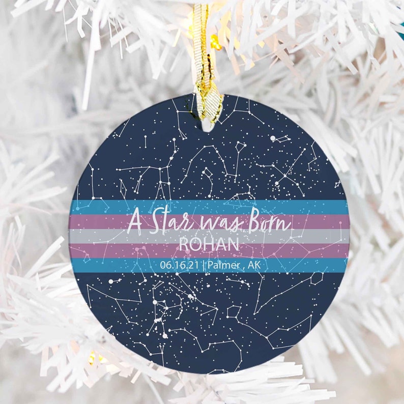 Transgender Custom Name Star Map Ornament For Trans Subtle Pride Gift For Trans Coming Out Support Gift Trans Flag Name Change Xmas Ornament Blue Night Sky