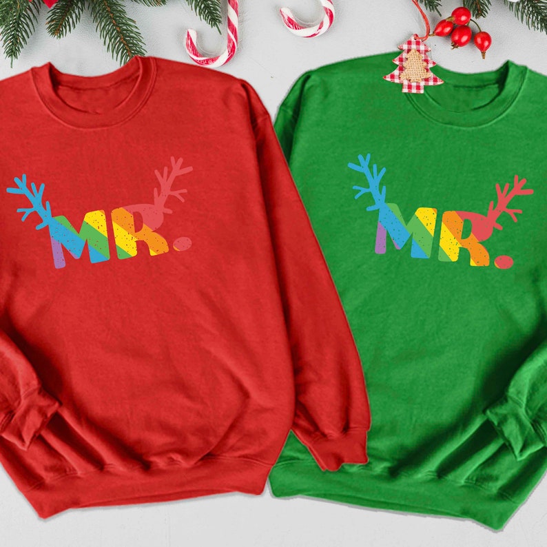 Mr & Mr Gay Christmas Sweatshirt, Gay Wedding Gift, LGBTQ Husband Couple XMAS Matching Sweatshirt, Two Grooms Gift, Gay Engaged Xmas Sweater image 2