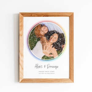 Impresión fotográfica personalizada por fecha con mapa de estrellas del arcoíris LGBTQ, regalo de compromiso para parejas lesbianas, arte de pared para novias queer, decoración del hogar con orgullo de pareja gay