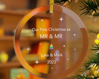LGBTQ First Christmas Mr & Mr Ornament, Gay Xmas Married Couple Gift, Gay Wedding Ornament For Gay Newlywed Xmas Gift Gay Husband Ornament