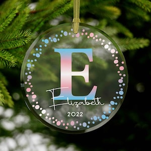 Transgender Name Christmas Ornament, Transgender Change Gift, Trans Flag Color Letter Ornament, FTM or MTF Xmas Gift, Trans Xmas Tree Gift
