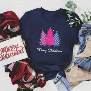 Bisexual Flag Snowy Christmas Tree Shirt, Subtle Bisexual Pride Christmas T-Shirt For Bisexual Christmas Gift For Bisexual Christmas Shirt