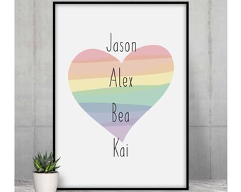 LGBTQ Pride Family Gift Rainbow Heart Custom Print, Pride Home Decor, Two Dad Gay Valentine Gift, Two Mom  Lesbian Family Mother Day Present