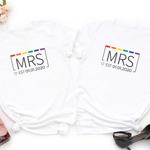 LGBTQ Mrs & Mrs Lesbian Wedding Custom Date Shirt, Lesbian Newlywed, Lesbian Anniversary, Lesbian Wife Shirt, Gay Just Married Couple Shirt