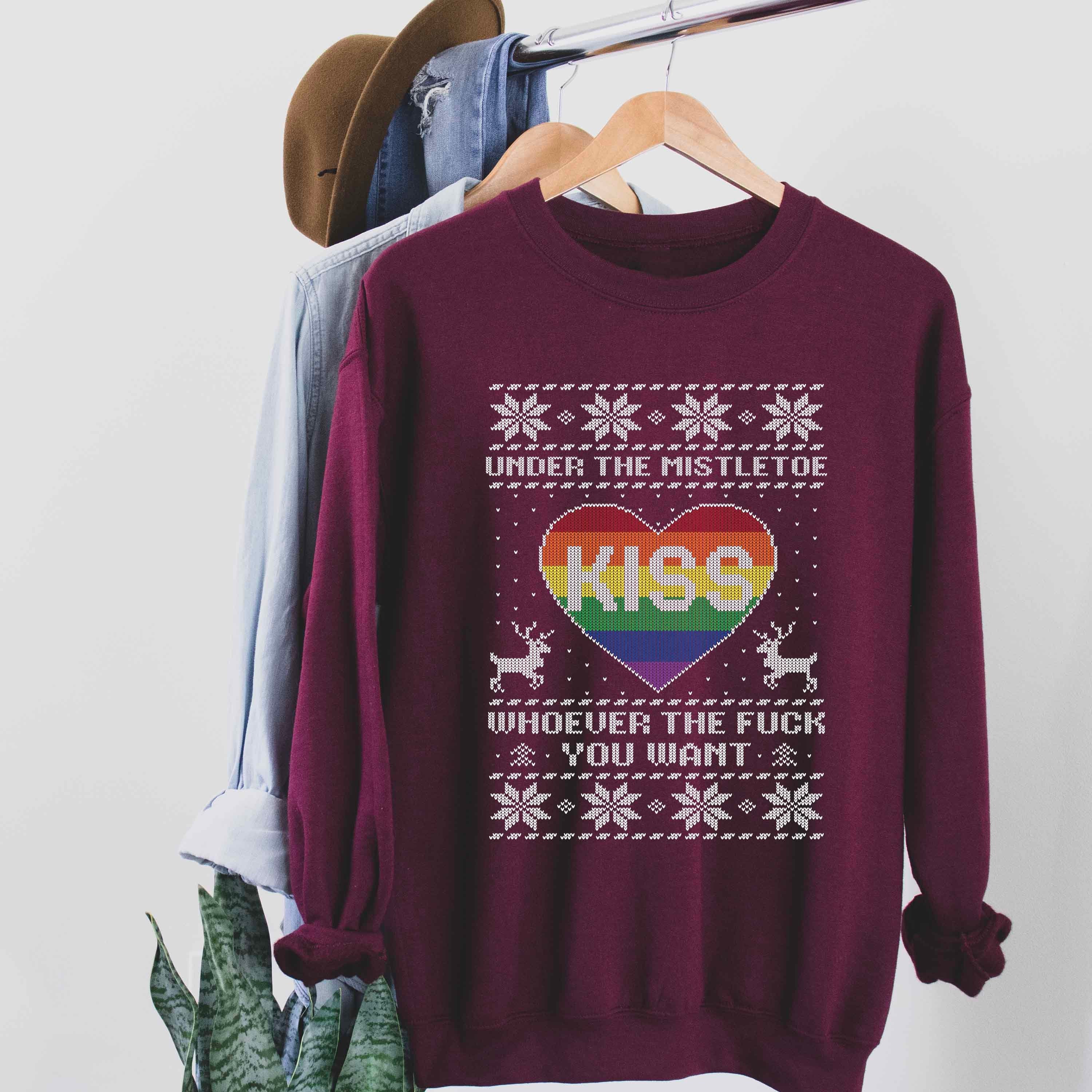 LGBTQ Mistletoe Kiss Rainbow Ugly Gay Christmas Sweater LGBTQ Etsy