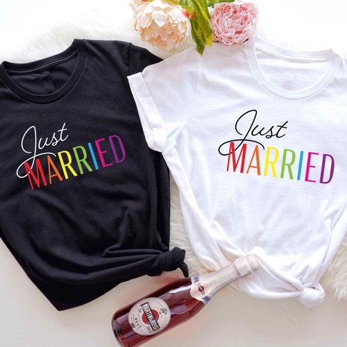 Just Married LGBTQ Rainbow Shirt Gay Honeymoon Tee Lesbian photo pic