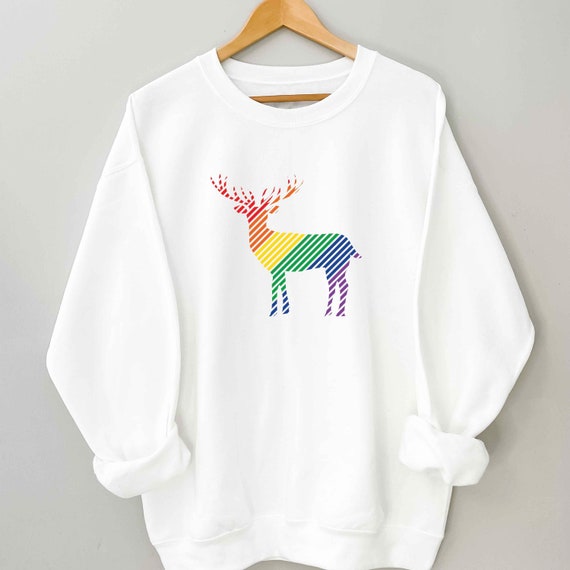 Rainbow Reindeer Christmas Sweater Gay Xmas Rainbow Sweater Etsy 日本