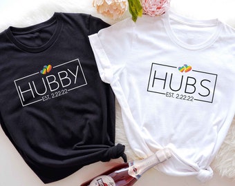 LGBTQ Hubs & Hubby Rainbow Heart Pride Custom Date Gay Husband Shirt, Gay Mr Wedding ,Gay Bachelor Party Decor, Two Queer Groom Wedding Gift
