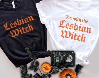 Camisa divertida de Halloween de bruja lesbiana, camiseta de pareja de amor lésbico, novia lesbiana, camisa de truco o trato LGBTQ, regalo de Halloween de boda lesbiana