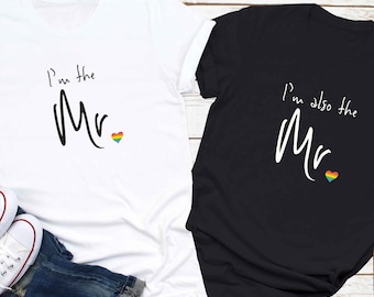 Camisa de boda Gay Mr & Mr, regalo de compromiso gay, regalo de boda gay, marido gay del orgullo LGBTQ, despedida de soltero gay, novio del orgullo, camisa de dos novios