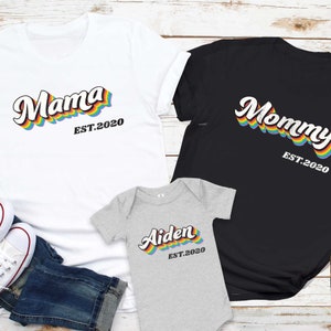 LGBTQ Lesbian Family Matching Pride Rainbow Shirt, Two Lesbian Mom Baby Family Gift, Lesbian Mom Pride Baby Shower Bodysuit, Two Mom Family