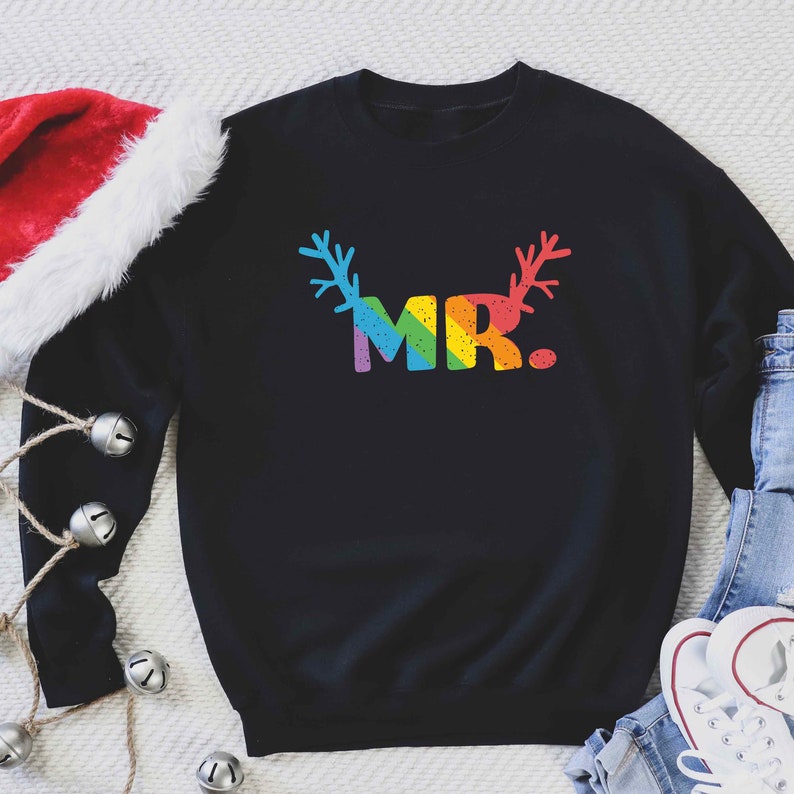 Mr & Mr Gay Christmas Sweatshirt, Gay Wedding Gift, LGBTQ Husband Couple XMAS Matching Sweatshirt, Two Grooms Gift, Gay Engaged Xmas Sweater image 3