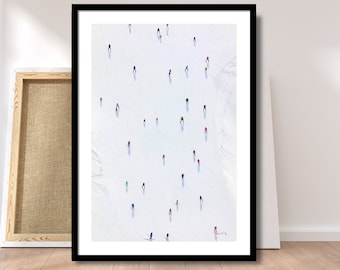 Original Watercolor Painting, Aspen Mountain Skiers, Contemporary Wall Art