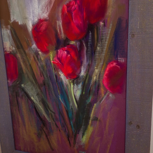 Original pastel painting Tulips , Abstract Floral watercolour, Modern art, Interior painting, Contemporary shops Art, Wall decor, art