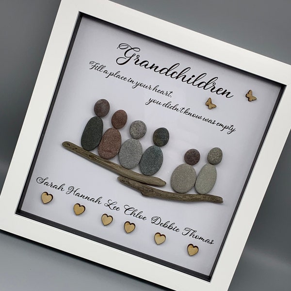 Pebble art picture for grandparents, personalized pebble people picture gift for the grandparents, birthdays, christmas present