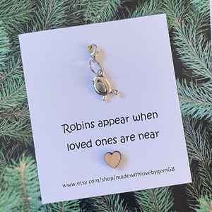 Robin keyring charm, Sympathy letterbox gift, Condolence memorial keepsake, When robins appear loved ones are near.