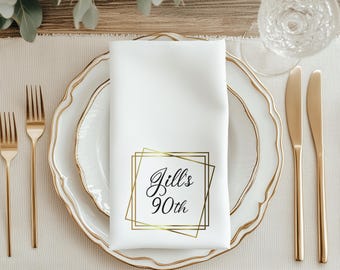 Personalized 90th Birthday Napkins: White & Gold Party Decor