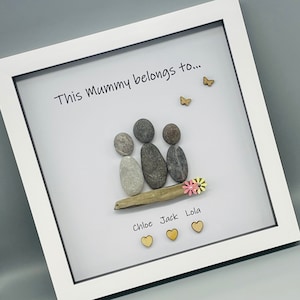 Personalized Pebble Art Family Portrait - Framed Gift for Mum