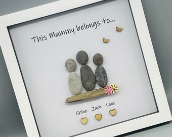 Personalized Pebble Art Family Portrait - Framed Gift for Mum