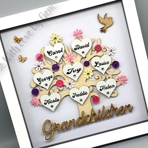Large personalised family tree, shadow box frame, birthday, christmas gift, home decor, wall art, grandparents gift