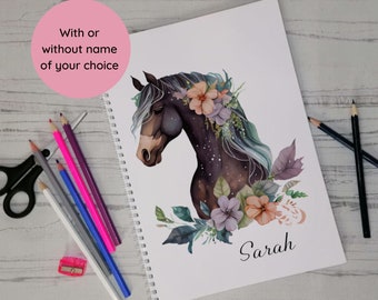 Personalized Watercolor Horse Notebook, Floral Equestrian Gift