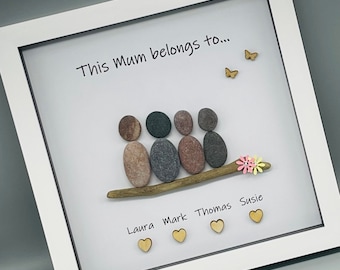 Personalized Pebble Art Framed Picture, Gift for Mum