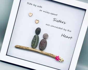 Sister Pebble Art Picture Frame, Pebble People Unique Gift Birthday present, Christmas gift for her, wall decor, home decor