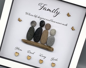 Pebble art family picture frame, personalized gift frame for Birthday, Christmas or Father's Day, Mothers Day present