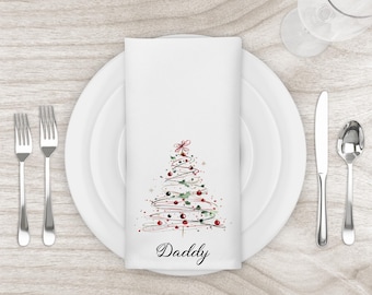 Personalised Christmas Tree Reusable Napkins, Red and Green Christmas Table Decor