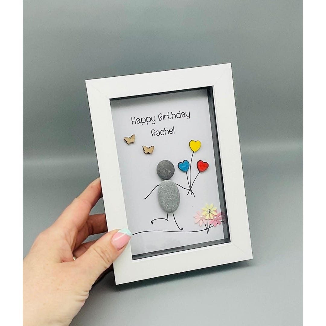 Pibble Balloon Personalised Birthday Pebble Art Frame, Balloon Birthday Gift, Handmade ...