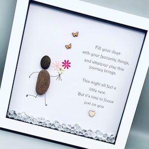 Retirement gift, good luck present, pebble art picture framed poem, wall art, home decor gift