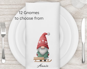 Servilletas navideñas personalizadas de gnomo, servilletas de tela reutilizables