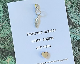 Feather keyring charm, Feathers appear when angels are near, letterbox gift, sympathy gift for loved ones