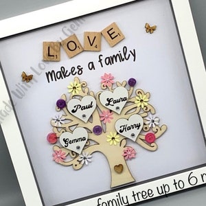 Personalised wooden family tree, framed gift, Family gifts, Gift for the couple, Love makes a family, Custom family tree
