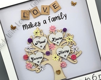 Personalized Wooden Family Tree Frame: Custom Family Gift