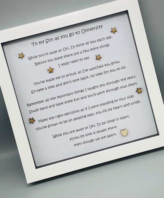 Gift for son going to University, Framed poem for Son, leaving for college, Uni, sentimental keepsake for Son from parents
