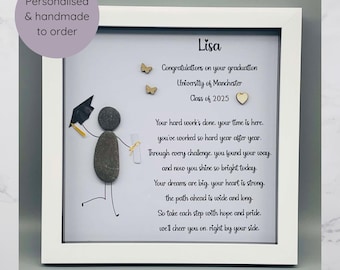 Graduation pebble art gift frame, Personalised graduation gift for daughter, Masters degree keepsake, Phd graduation gift, Wall decor