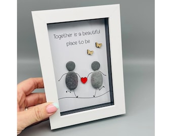 Handmade Pebble Art Couple Frame, Romantic Anniversary Wedding Keepsake (5x7 Inch)