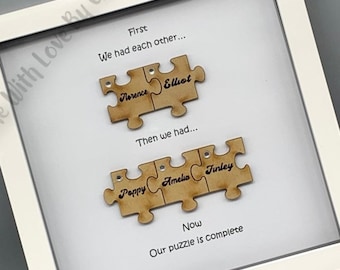 Personalised jigsaw piece picture frame, Family birthday gift, Jigsaw lovers present
