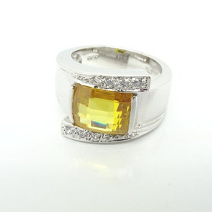 Yellow & Clear Topaz Amethyst 925 Sterling Silver with 18K White Gold Plated Ring SSR210
