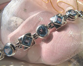 Blue Topaz White Gold Plated 925 Sterling Silver Bracelet SSB6