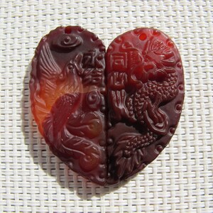 Carving Dragon & Phoenix Red Agate Pendant J133