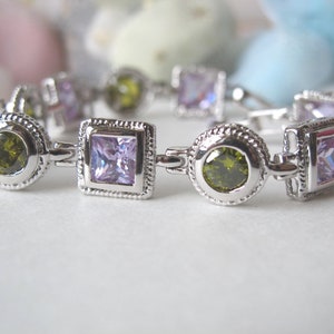 Created Tanzanite & Peridot With White Gold Plated 925 Sterling Silver Bracelet SSB2