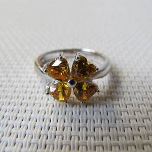 Yellow Quartz 925 Sterling Silver with 18K White Gold Plated Ring SSR42