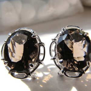 Smoky Quartz with White Gold Plated 925 Sterling Silver Clip on Earrings SSE35