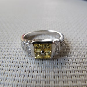Lemon Quartz 925 Sterling Silver with 18K White Gold Plated Ring SSR51