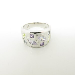 Blue Topaz, Yellow Sapphire & Tanzanite 925 Sterling Silver with 18K White Gold Plated Ring SSR105