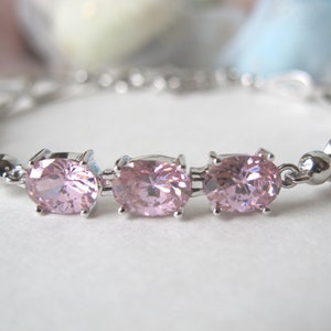 Oval Cut Pink Sapphire White Gold Plated 925 Sterling Silver Bracelet SSB17