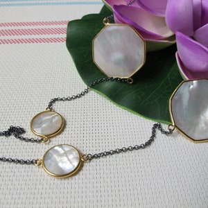 MOP Octagon Coin 925 Sterling Silver Necklace 36&quot; N3